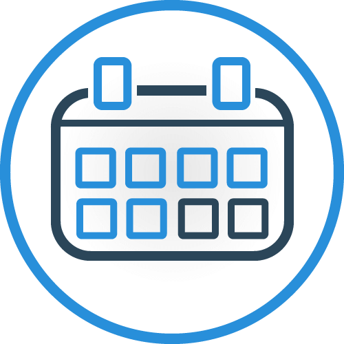 Button mit Link zur Terminvereinbarung mit blauer Kalendergrafik auf weißem Hintergrund